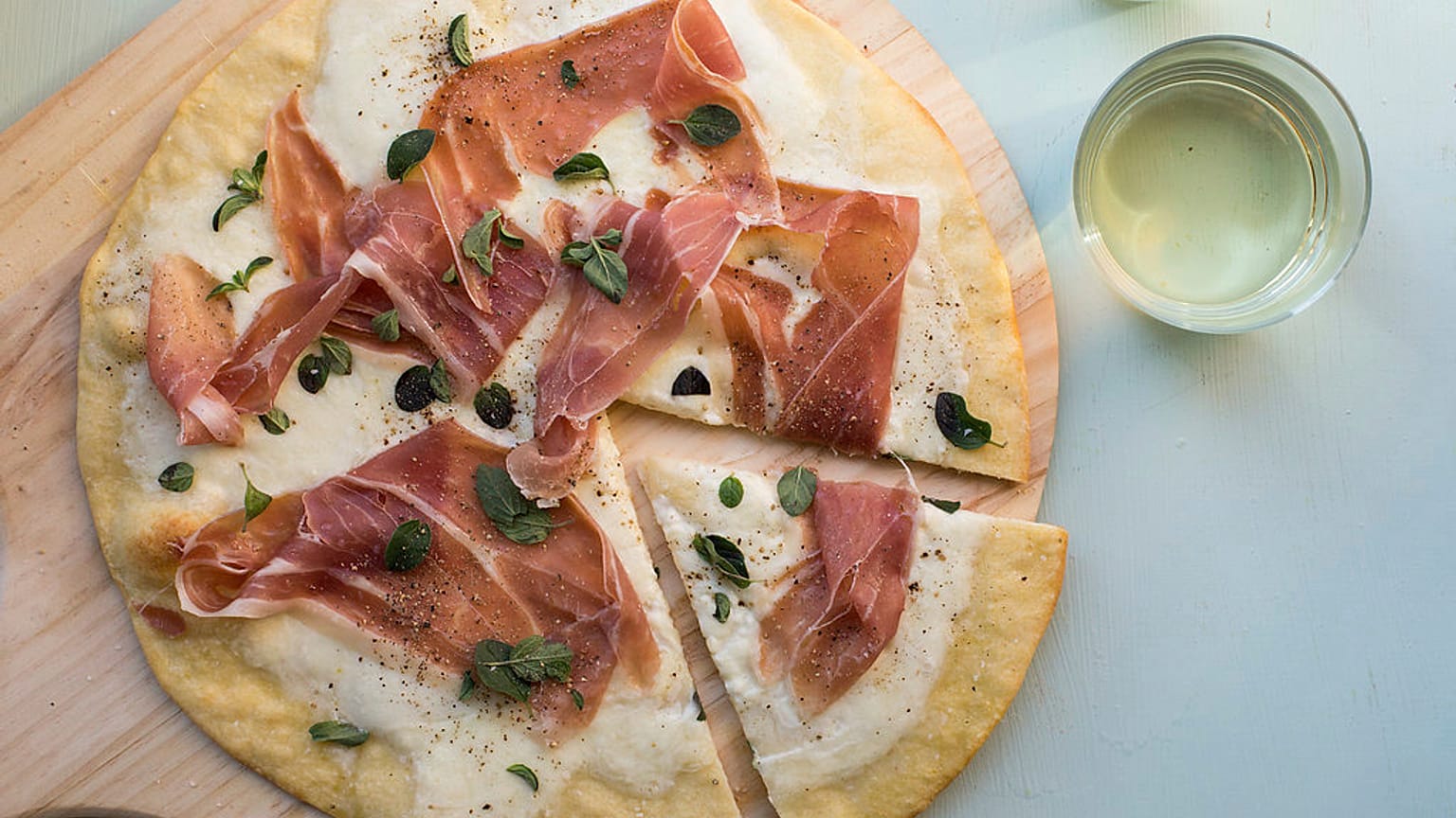 Food Deadline Burrata and Prosciutto Pizza