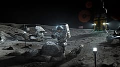 NASA tarafından Nisan 2020'de paylaşılan canlandırma Artemis astronotlarını Ay'da tasvir ediyor