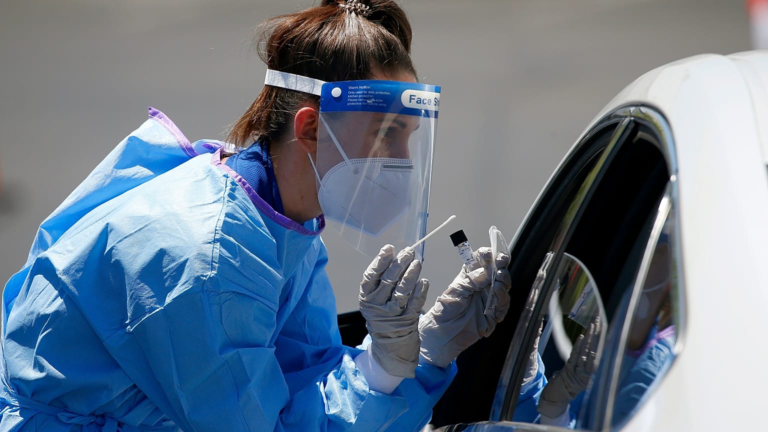 An appointment-only coronavirus drive-thru COVID-19 swab test site at Impact Church, May 4, 2020, in Scottsdale, Ariz.
