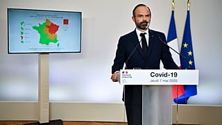 French Prime Minister Edouard Philippe speakds as he presents the details for the end of the country's lockdown, on May 7, 2020