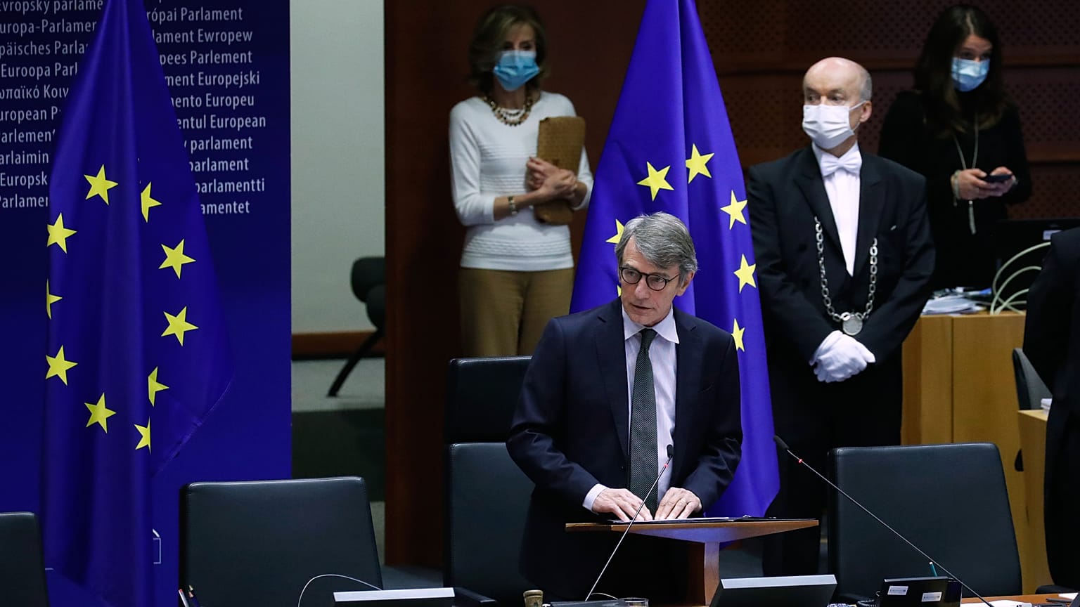 European Parliament President David Sassoli attends  a plenary session of the European Parliament in Brussels on May 13,  2020
