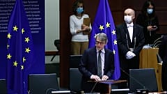 European Parliament President David Sassoli attends  a plenary session of the European Parliament in Brussels on May 13,  2020