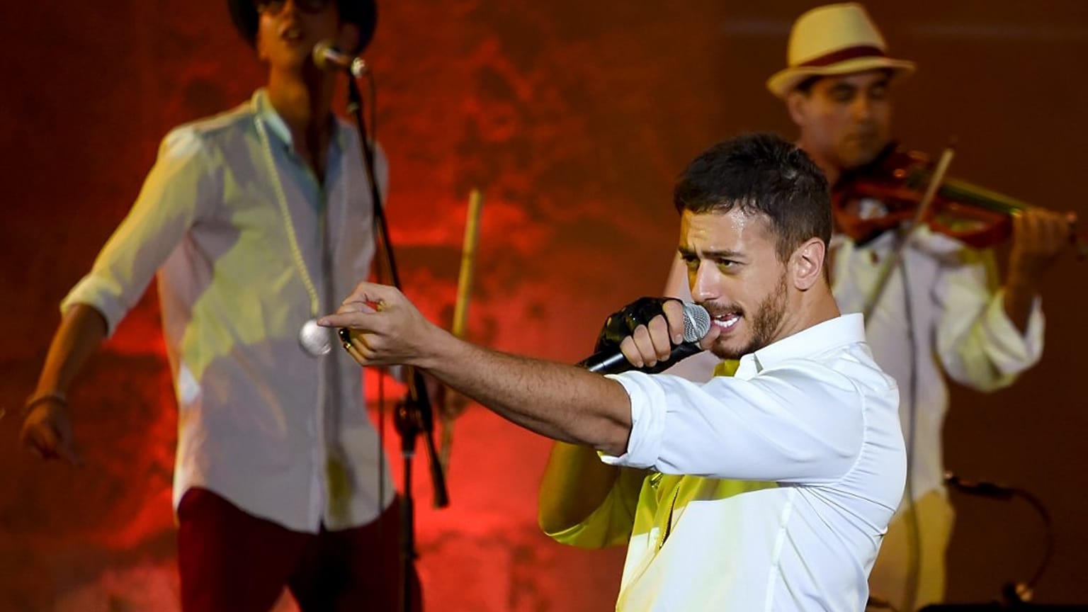 Morocco singer Saad Lamjarred performs at Carthage Festival on July 30, 2016 at the romain theatre of carthage near Tunis. (Photo by FETHI BELAID / AFP)