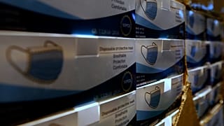 Protective masks on sale in a Ville d'Avray supermarket, outside Paris - May 6, 2020