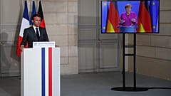 Macron and Merkel during online summit on European Recovery Plan