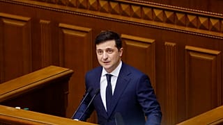 Ukrainian President Volodymyr Zelenskyy addresses the Ukrainian parliament in Kyiv, Ukraine, Wednesday, March, 4, 2020.