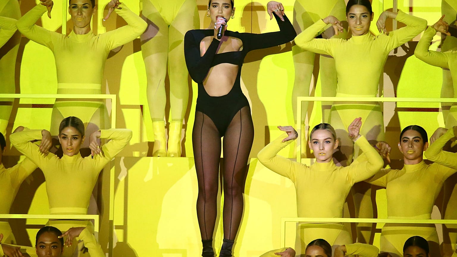 Dua Lipa performs during MTV Awards in Seville, Spain - November, 2019.