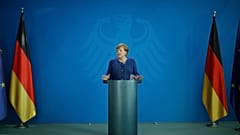 Angela Merkel sajtótájékoztatót tart 2020. május 20-án. 