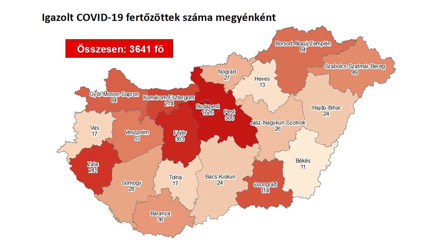 A május 21-i adatok megyénkénti lebontásban