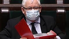 Poland's main ruling party leader, Jaroslaw Kaczynski, wears an anti-coronavirus mask in parliament.