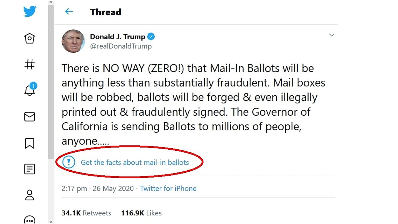 Donald Trump bejegyzése a Twitter jelzetével