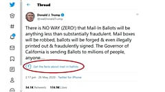 Donald Trump bejegyzése a Twitter jelzetével