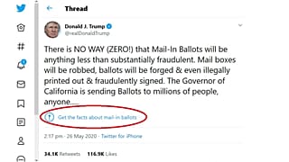 Donald Trump bejegyzése a Twitter jelzetével