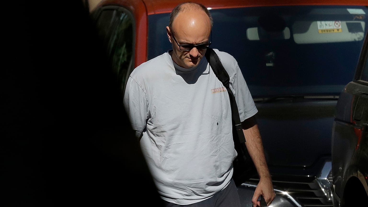 Dominic Cummings, the chief advisor to Britain's Prime Minister Boris Johnson, arrives at Downing Street in London, Wednesday, May 27, 2020. (AP Photo/Matt Dunham)