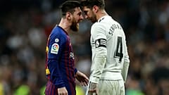 مهاجم نادي برشلونة ليونيل ميسي ومدافع ريال مدريد سيرجيو راموس