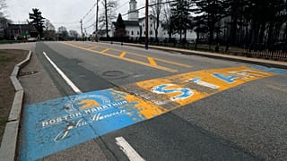 Línea de salida del maratón de Boston en Hopkinton 