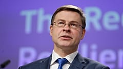 Валдис Домбровскис на видеоконференции в штаб-квартире Еврокомиссии