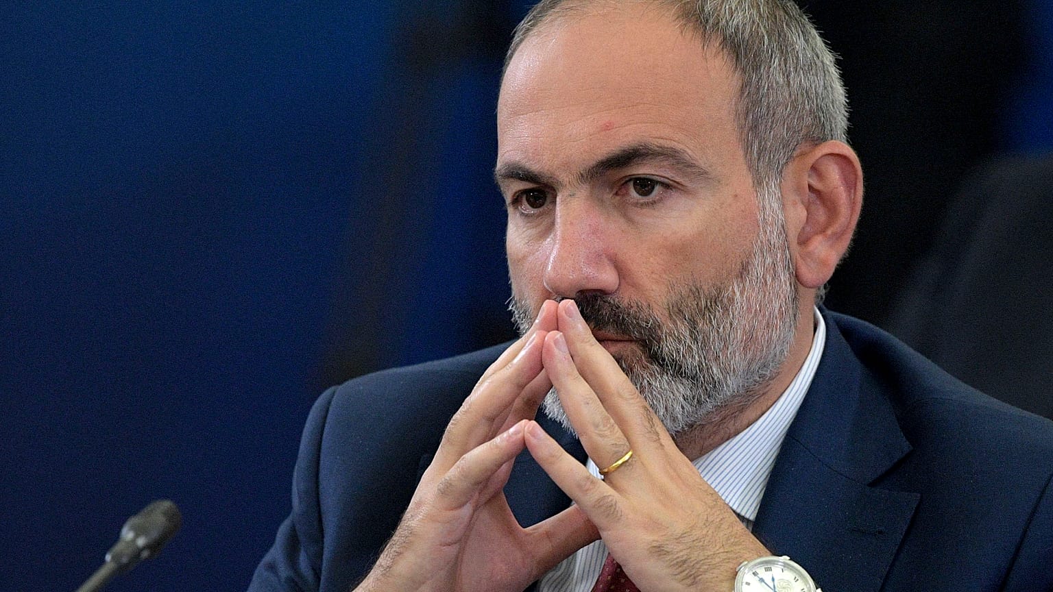 Armenian Prime Minister Nikol Pashinyan attends the Eurasian Economic Council in Yerevan, Armenia, Tuesday, Oct. 1, 2019
