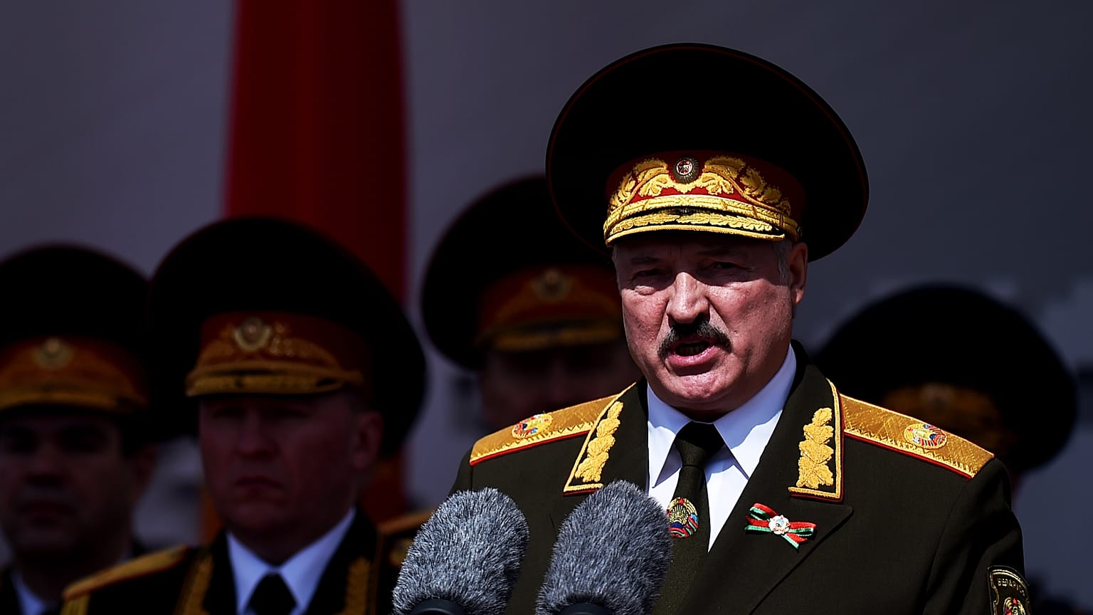 Belarus President Alexander Lukashenko at a military parade to mark the 75th anniversary of the Soviet Union's victory over Nazi Germany in World War Two, Minsk, May 9, 2020.