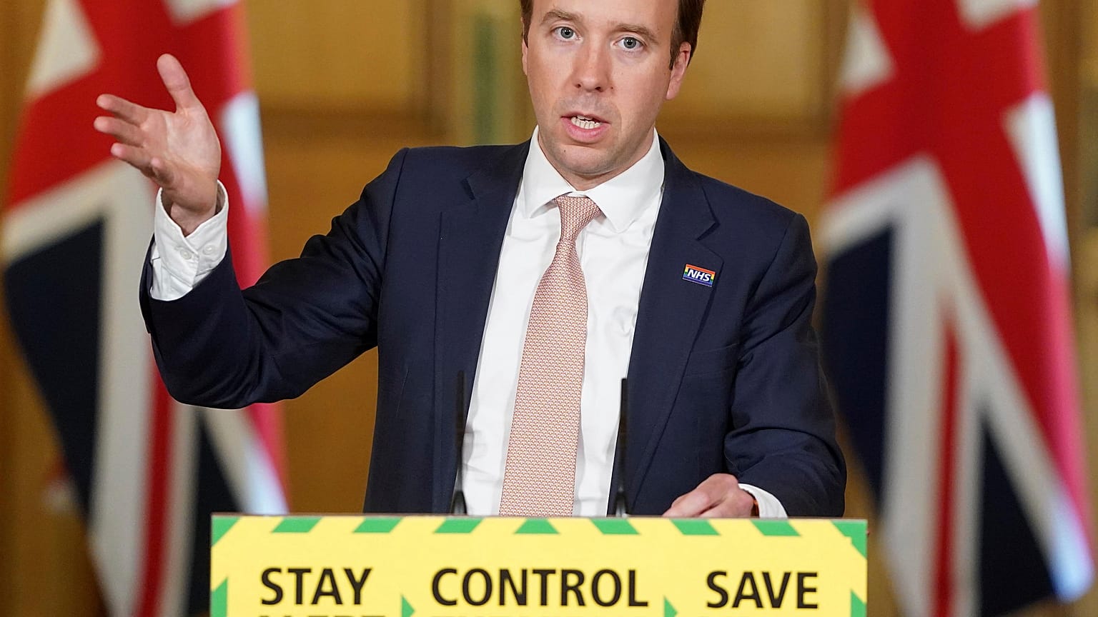 Britain's Health Secretary Matt Hancock speaks during a media briefing on coronavirus, in Downing Street, London, Tuesday June 2, 2020. 