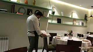 Chef Roberto Terradillos inside his empty restaurant, "Terra", in Palencia, Spain.