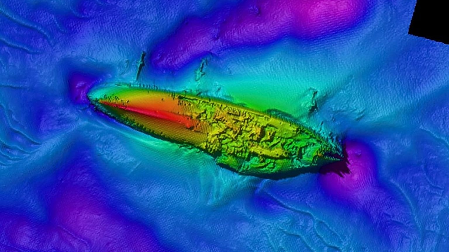 Multibeam image of the upside-down hull of SMS 'Grosser Kurfurst'