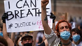 June 7, 2020. People gather in Rome calling for justice for George Floyd, who died in May after being restrained by police in the US.