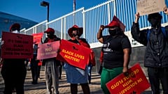 Economic Freedom Fighters protest outside the US consulate in Johannesburg in South Africa in support of Black Lives Matter