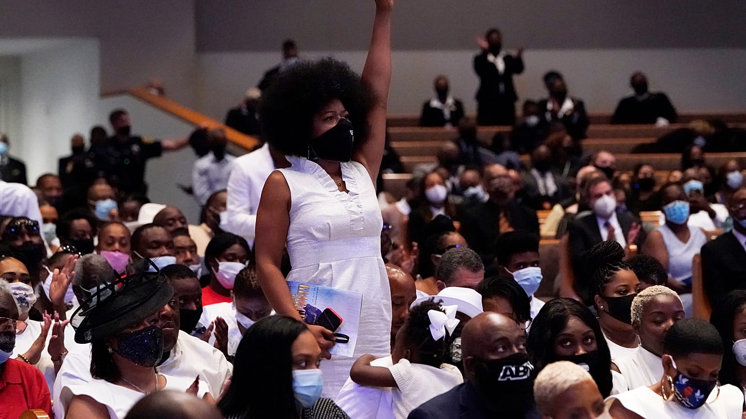 Family and guests attend the funeral service for George Floyd at The Fountain of Praise church Tuesday, June 9, 2020, in Houston.