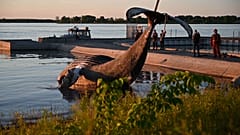 Le cadavre du cétacé retiré des eaux du Saint-Laurent par les garde-Côtes québécois, le 9 avril 2020.  