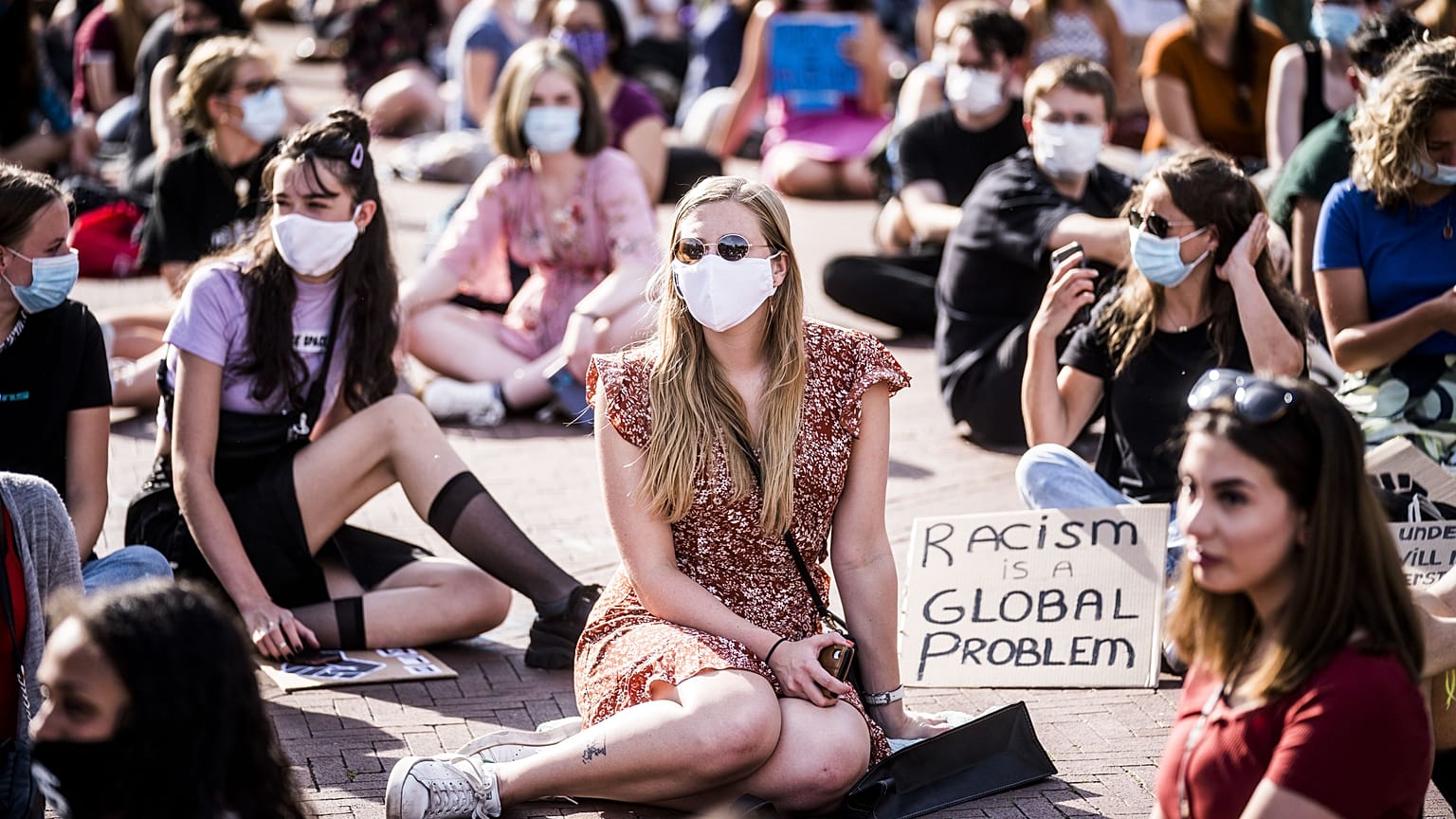 Demonstrators take part in a sit-in on the Grote Markt in Groningen, The Netherlands on June 2, 2020.