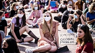 Demonstrators take part in a sit-in on the Grote Markt in Groningen, The Netherlands on June 2, 2020.