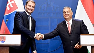 Orbán Viktor miniszterelnök és Igor Matovič szlovák kormányfő a Karmelita kolostorban tartott sajtótájékoztatójukon 2020. június 12-én.