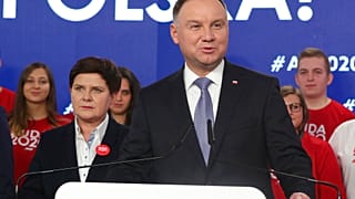 In this Feb. 19, 2020 file photo, Poland's President Andrzej Duda campaigns for his re-election in Warsaw, Poland.