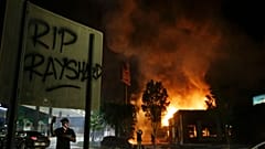A Wendy's restaurant on fire during protests over the death of Rayshard Brooks in Atlanta