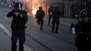 Police advance on protesters during a march against police brutality and racism in Marseille, France, Saturday, June 13, 2020.