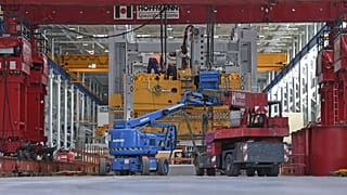 Assembly work is underway to install a new large press at the expanded press plant of Volkswagen Sachsen in Zwickau, Germany