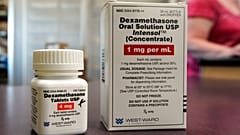 Packages of Dexamethasone are displayed in a pharmacy, Tuesday, June 16, 2020, in Omaha, Neb. 