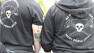 New Hungarian far-right group, the 'Our Homeland Movement' and their sympathizers, the members of the 'National Legio' protest in 2019 against the Roma community