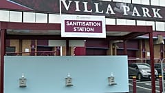 A view of a sanitisation station, at Villa Park stadium, a day ahead of the English Premier League football match between Aston Villa and Sheffield United