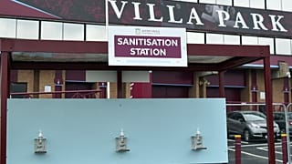 A view of a sanitisation station, at Villa Park stadium, a day ahead of the English Premier League football match between Aston Villa and Sheffield United