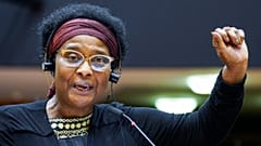 German lawmaker Pierrette Herzberger-Fofana speaks during a plenary session at the European Parliament in Brussels