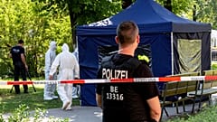 This photo taken on August 23, 2019 at a crime scene in a park of Berlin's Moabit district, where a man of Georgian origin was shot dead.