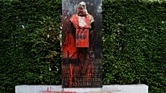 A damaged bust of Belgium's King Leopold II in Ghent