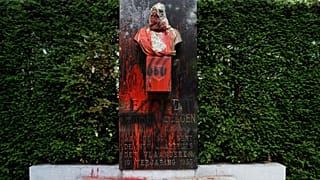 A damaged bust of Belgium's King Leopold II in Ghent