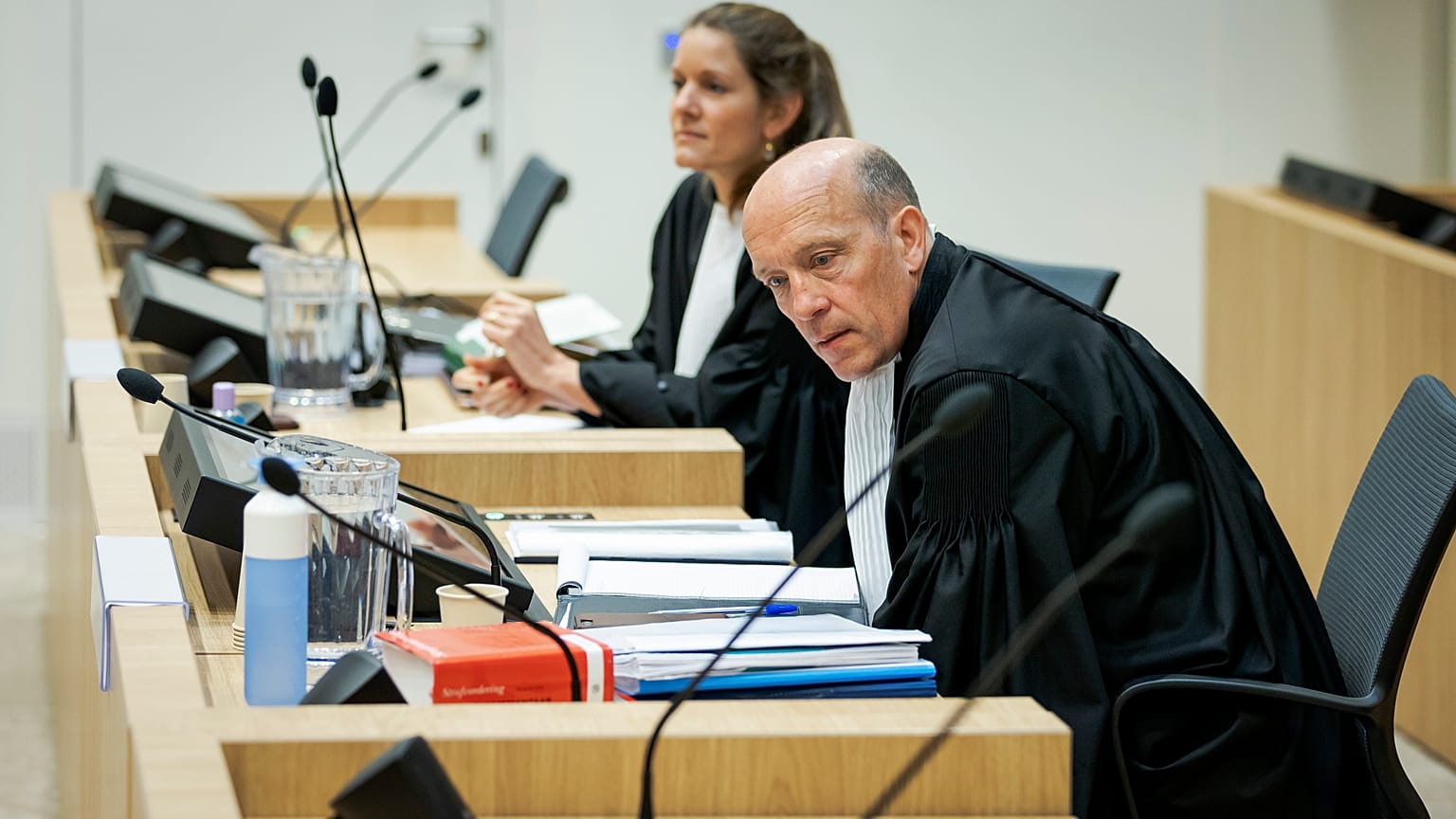 Sabine ten Doesschate and Boudewijn van Eijck, lawyers for Oleg Pulatov, at the high security court building in Schiphol Airport, near Amsterdam. June 8, 2020