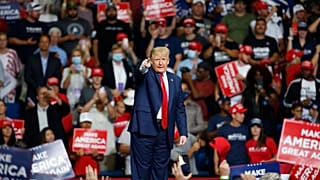 Donald Trump speaks during a campaign rally in Tulsa