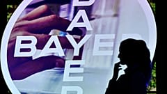 The Bayer AG logo at the Financial News Conference in Leverkusen, Germany. Feb. 27, 2020. 