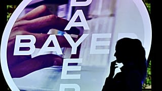 The Bayer AG logo at the Financial News Conference in Leverkusen, Germany. Feb. 27, 2020. 