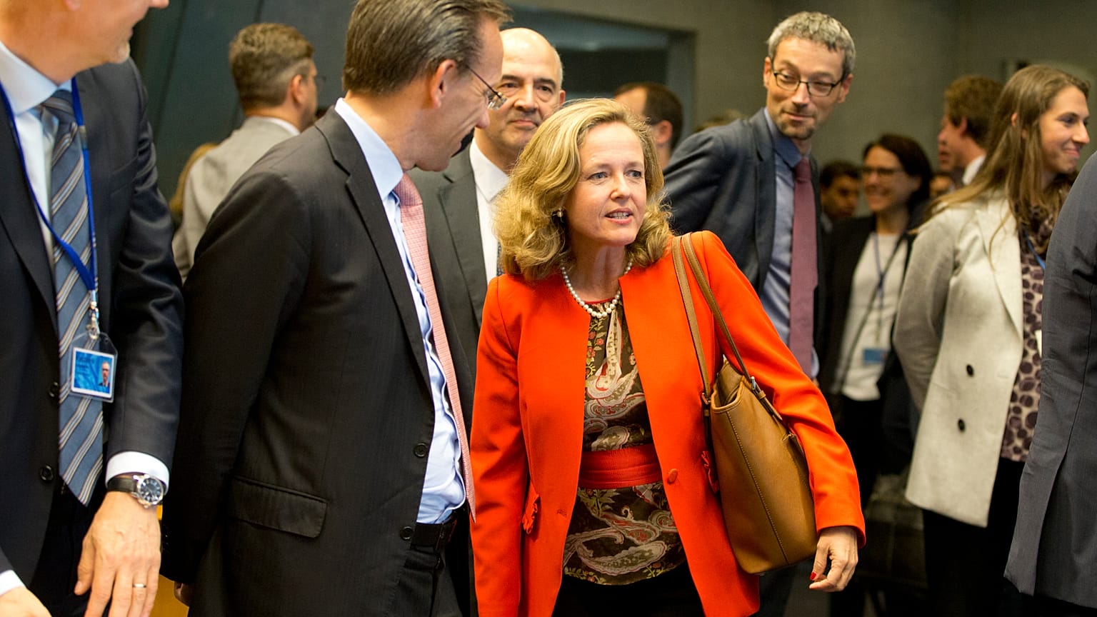Nadia Calviño llega a una reunión del Eurogrupo. Archivo.